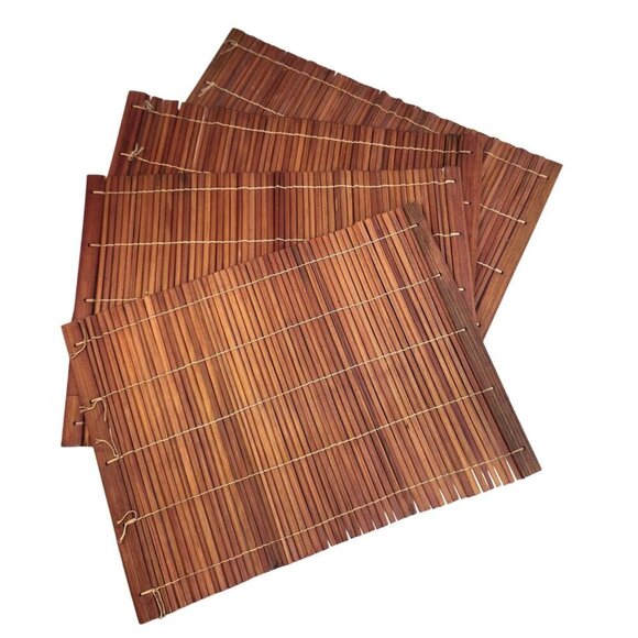 Set Of 4 Bamboo Sushi Rolling Mats / Placemat Style 11x17 Inches Brown Natural W - Picture 1 of 10